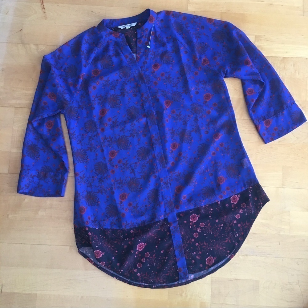 Benares Dressy, Floral Blouse, Blue, Black, Pink, Size S